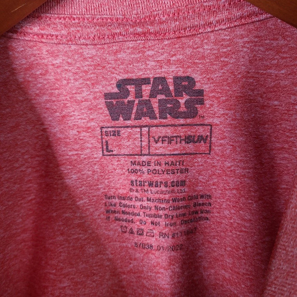 Star Wars Shirt Kids‎ L Red Mandalorian Graphic Tee Polyester Crew Neck Casual